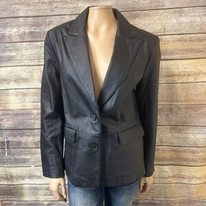 Bagatelle Black Leather‎ Blazer Jacket size 14 Classic Two Buttons